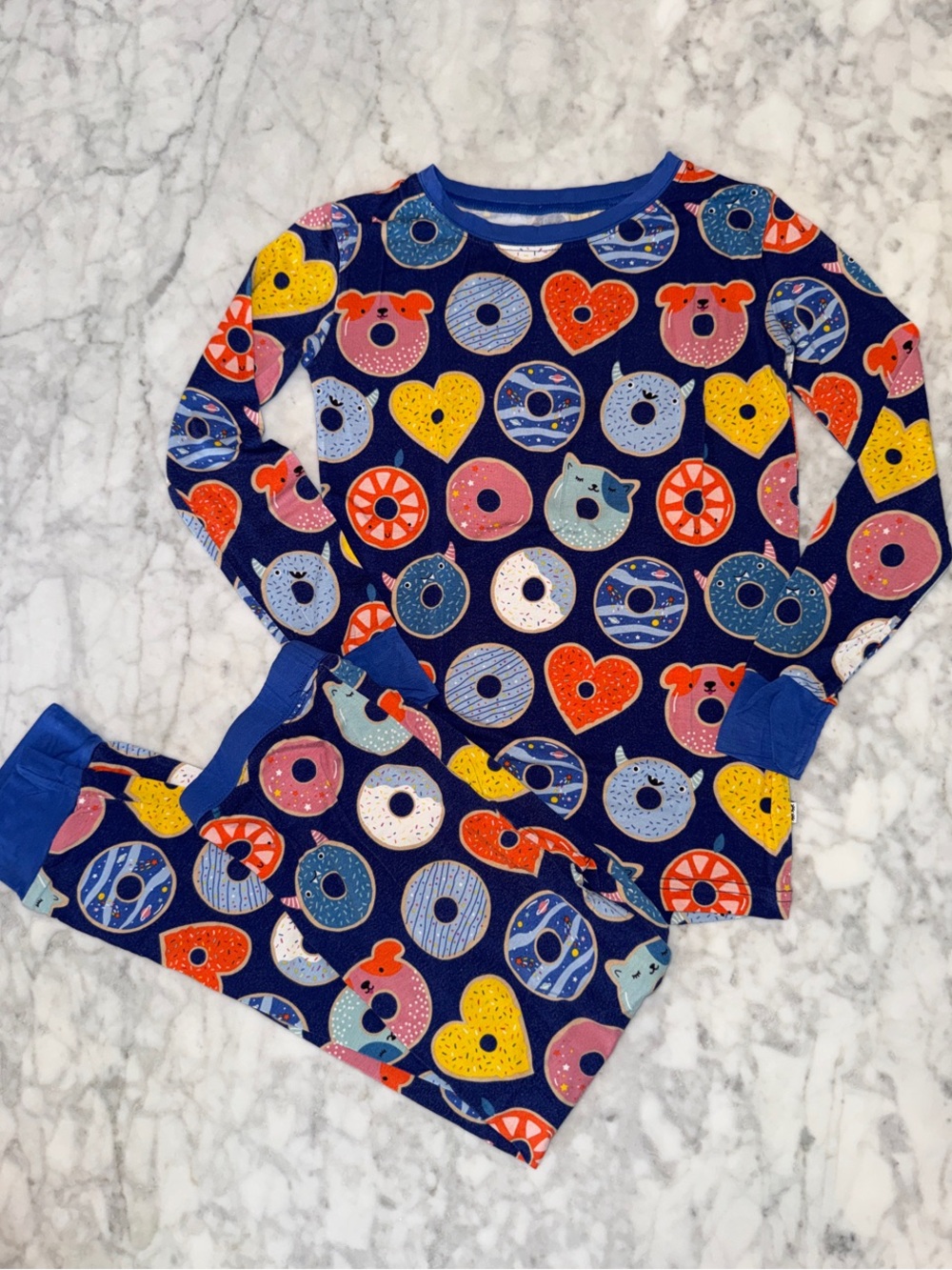 Little Sleepies Navy Blue Donut & Heart Print Pajama Set 7/8Y